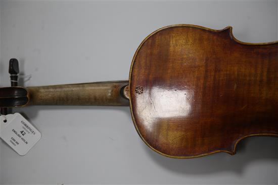 A 19th century English violin, label for John Betts Royal Exchange London 1861,